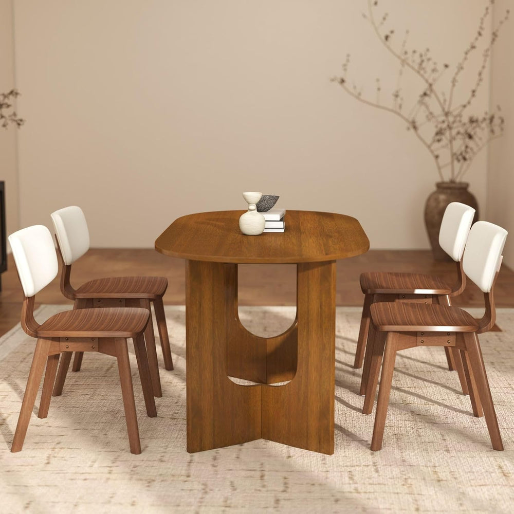 VESCASA 63" L Walnut Wood Oval Dining Table for 6, Solid Wood Kitchen Ta...