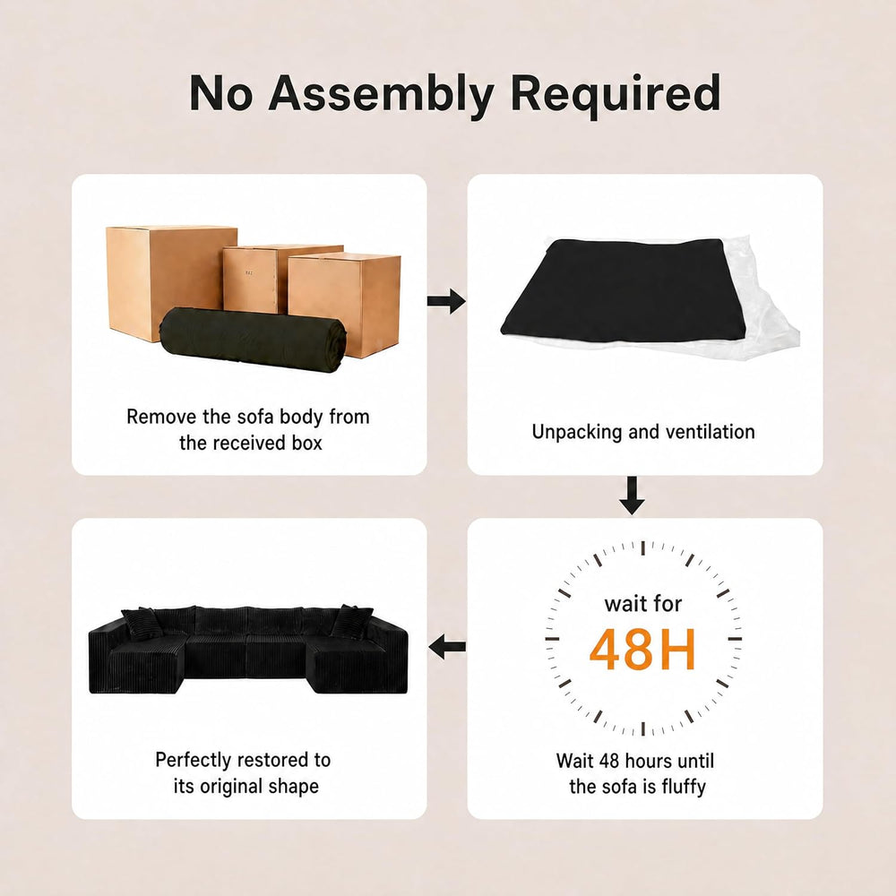 Claiks 128" U-Shaped Modular Sectional Sofa No Assembly Required, Oversi...