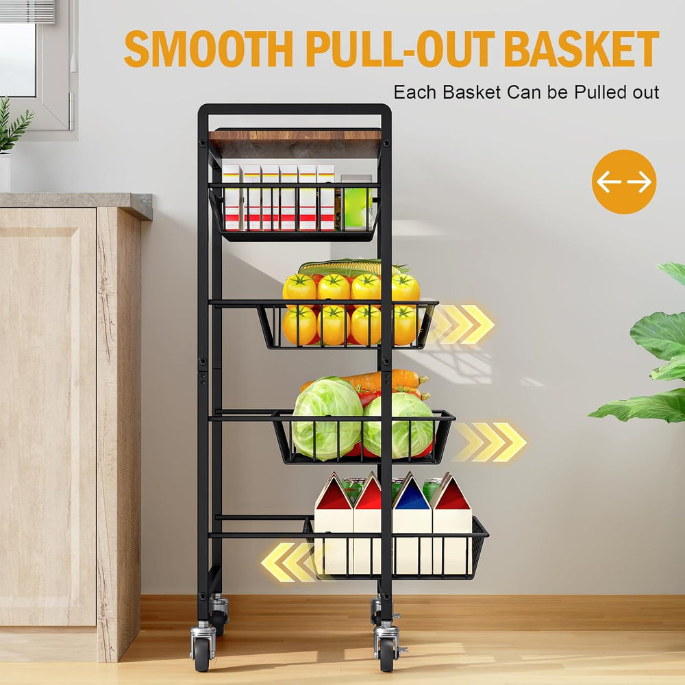 TOOLF 5 Tier Kitchen Storage Cart, Metal Utility Rolling Snack Cart | Wooden ...