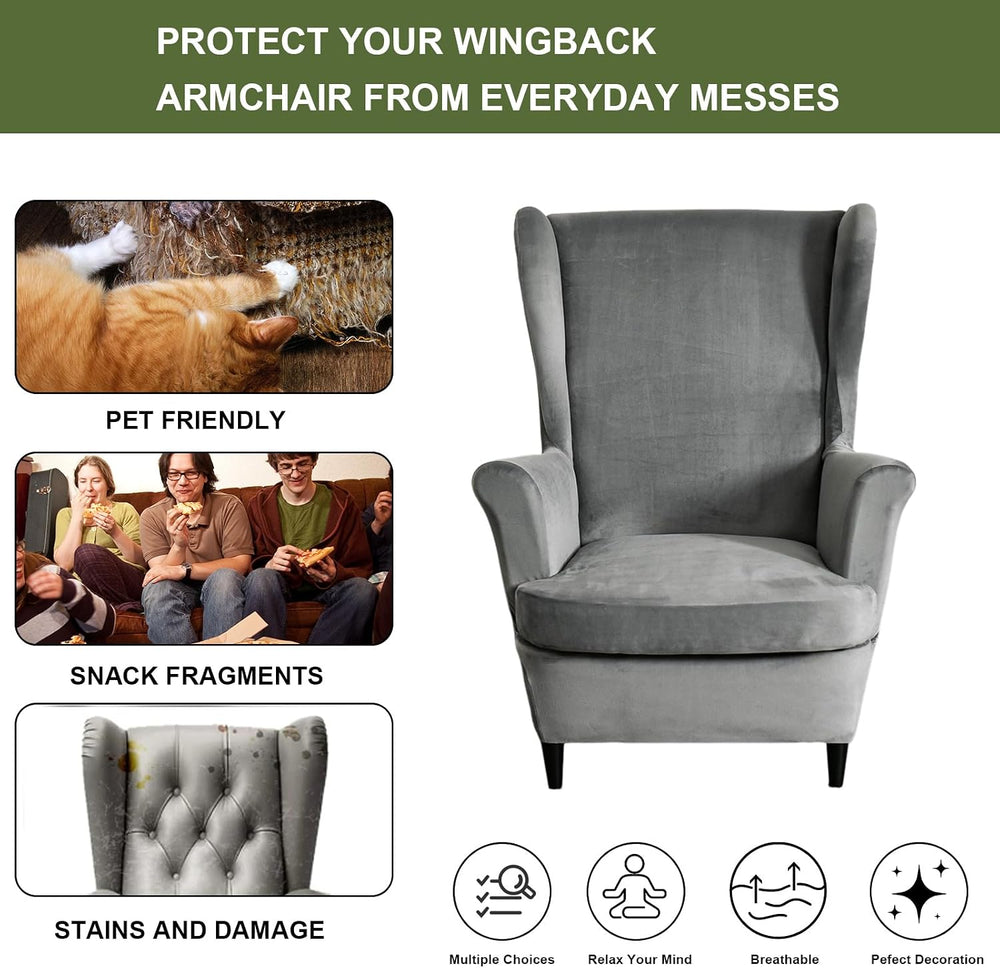 HAOYONG Velvet Wingback Armchair Covers 2-Piece Elastic Stretch Wingback Chai...