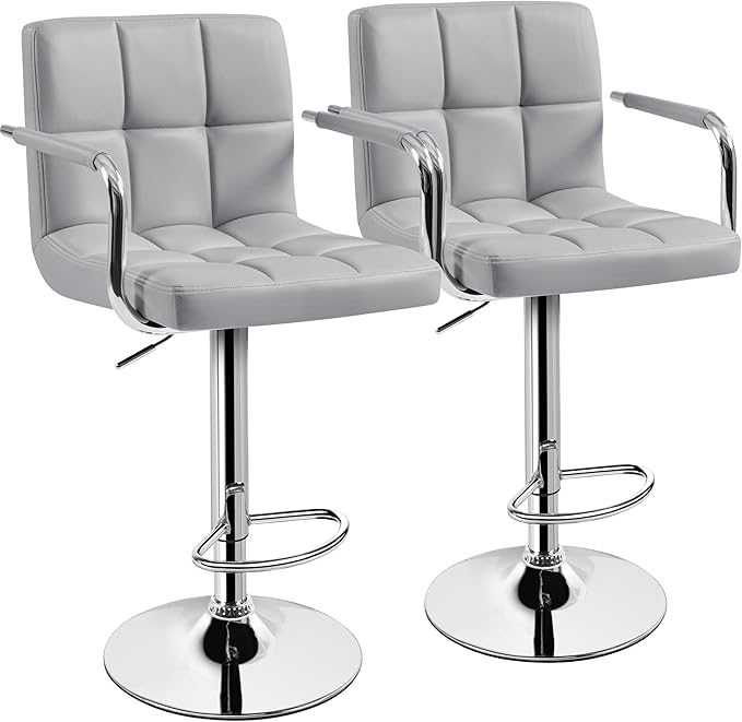 Yaheetech Bar Stools Set of 2, PU Leather Adjustable Swivel Barstools, Hydrau...