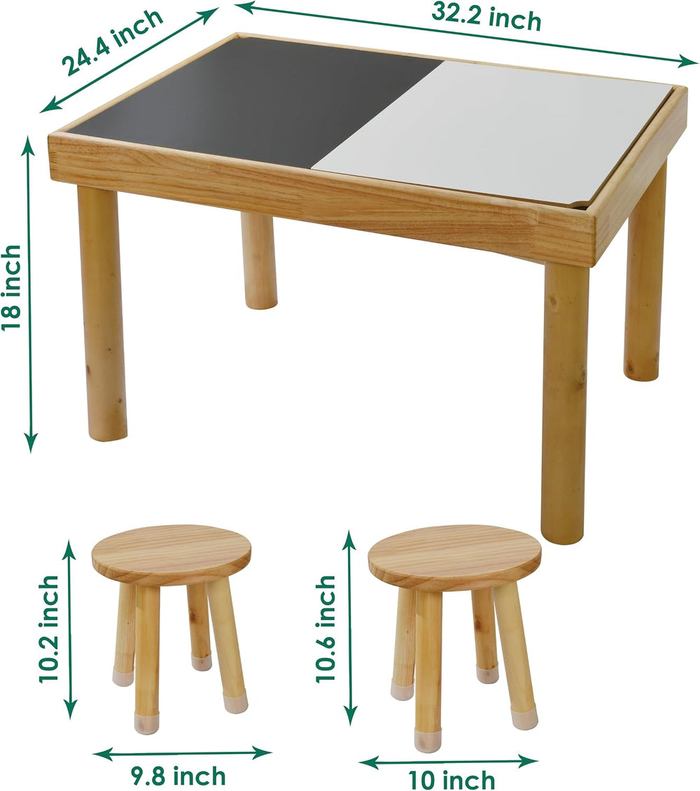 Wooden Sensory Table for Toddlers with 2 Chairs, Double-Sided Boards | Sand a...