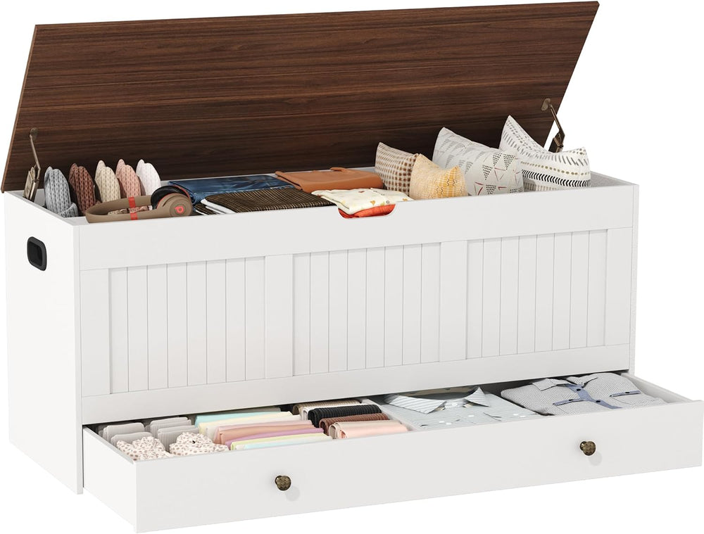 HOMEFORT 44.3" Storage Chest with 2 Drawers, Retro Wooden Storage Trunk ...