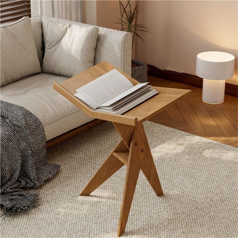 Solid Wood Floor Book Stand for Reading, Irregular Side Table Used for Readin...