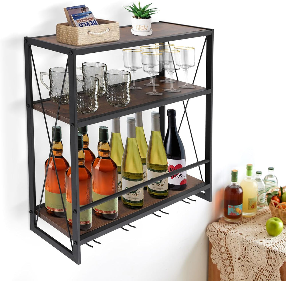 Gdrasuya10 Wall Mounted Wine Rack with Glass Holder Storage, Wine Bottle Disp...