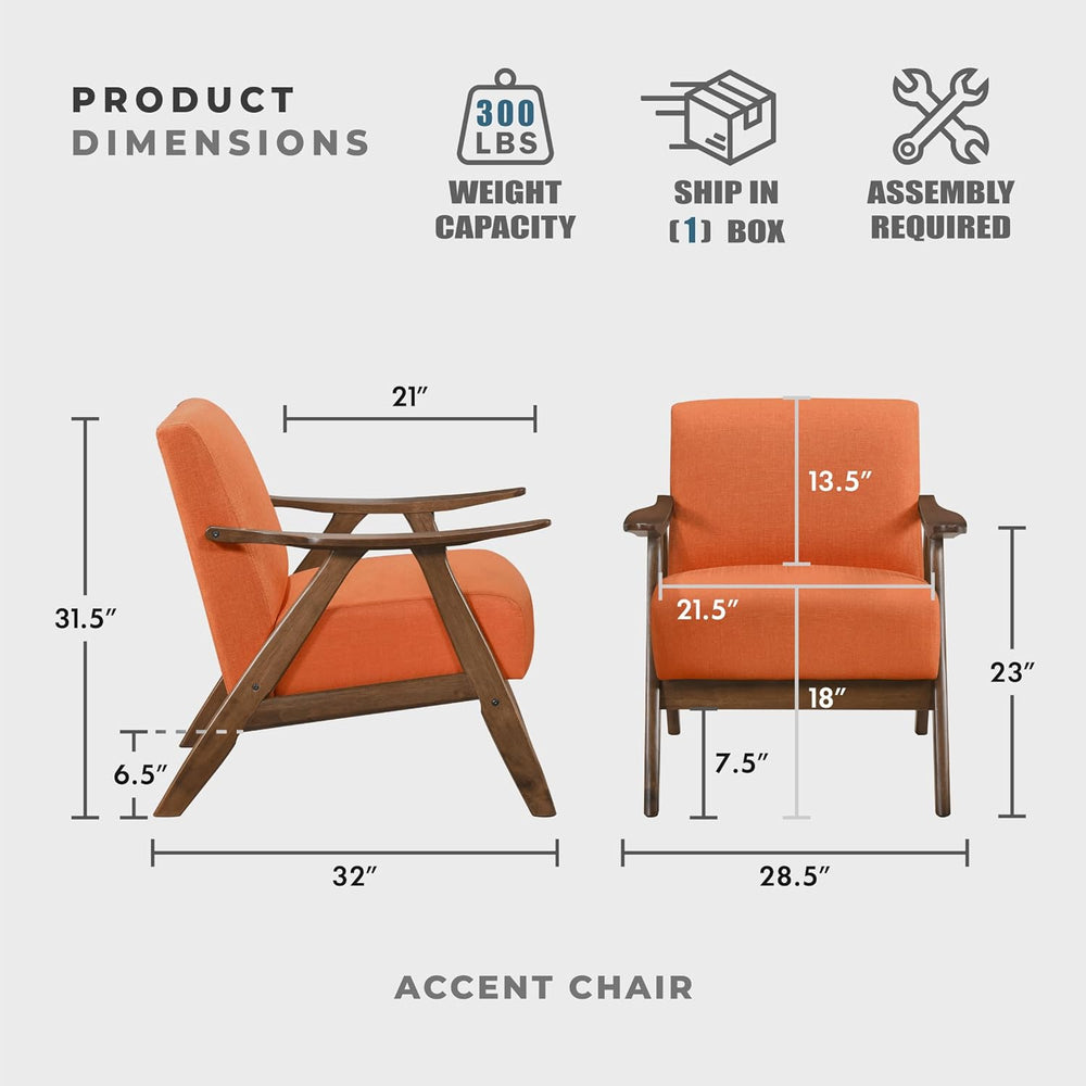 Lexicon Mid Century Modern Accent Chair with Solid Wood Frame in Walnut Finis...