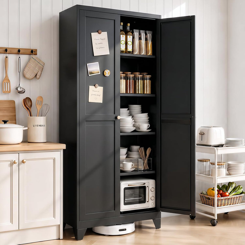 71" Metal Kitchen Pantry Cabinet with 4 Adjustable Shelves & Doors |...
