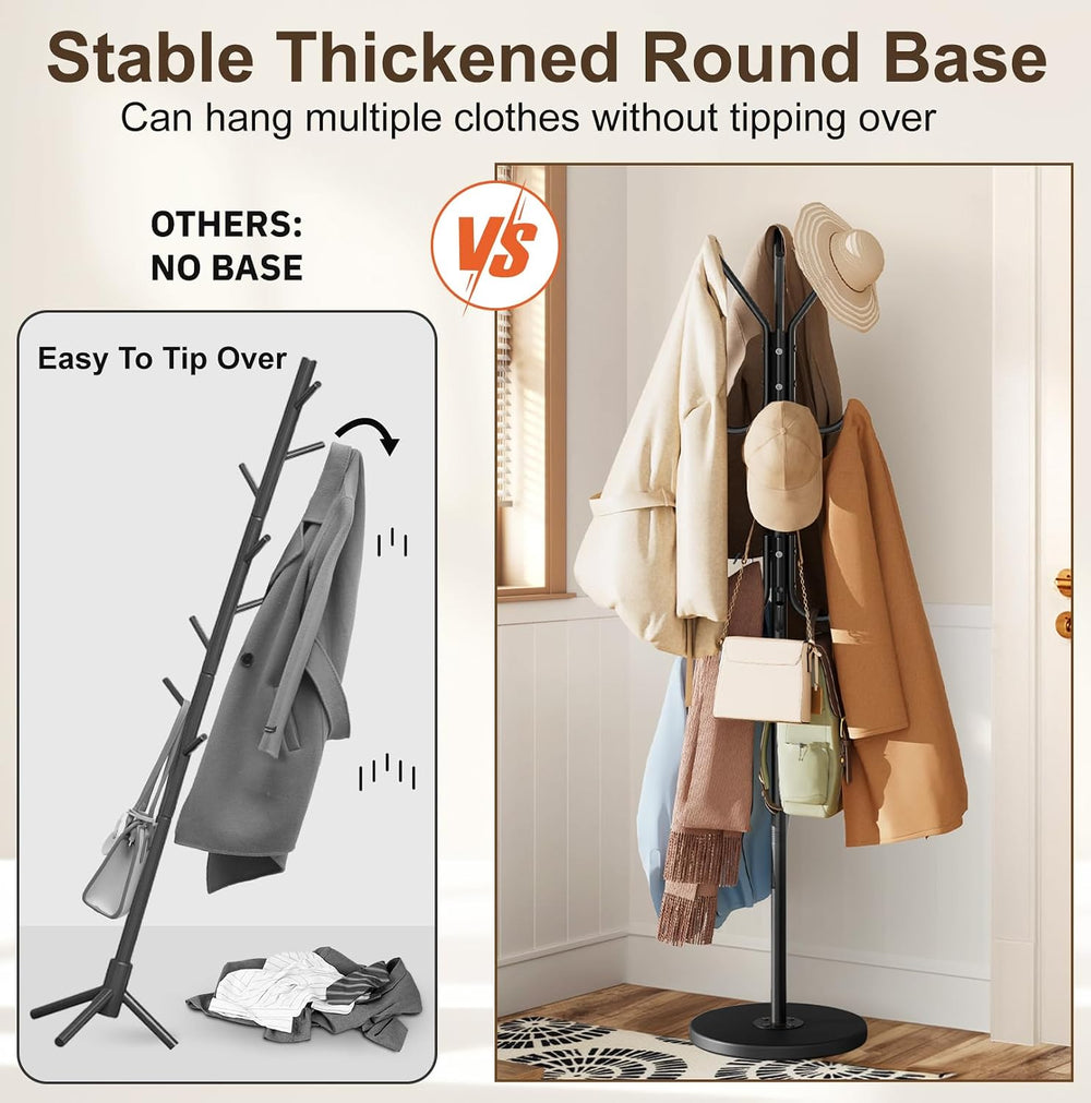 MISSLO Heavy Duty Coat Rack Freestanding with Stable Wood Base Modern Coat Tr...