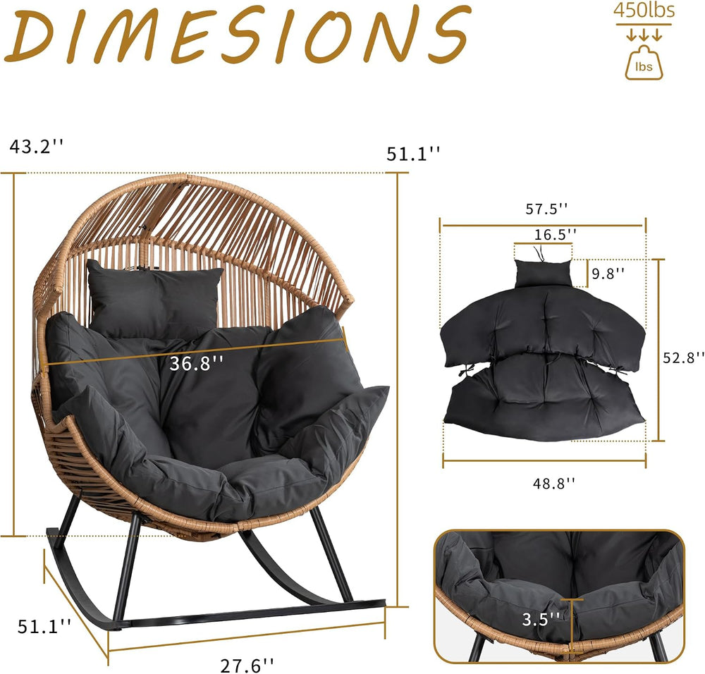 Shintenchi Wicker Egg Chair, Outdoor Indoor Rocking Chair, Large PE Rattan Ro...