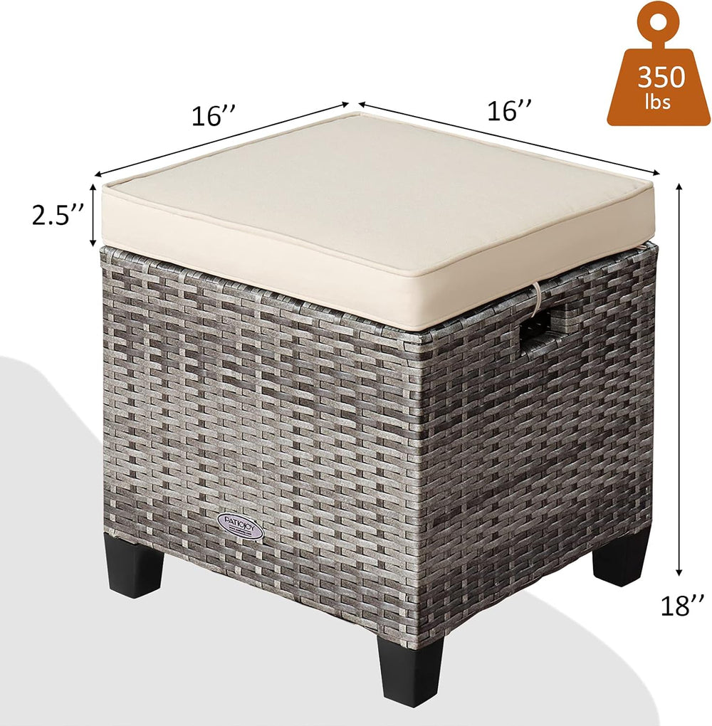 ORALNER Set of 2 Outdoor Ottoman, 16โ Wicker Foot Stools, All-Weather Rattan ...