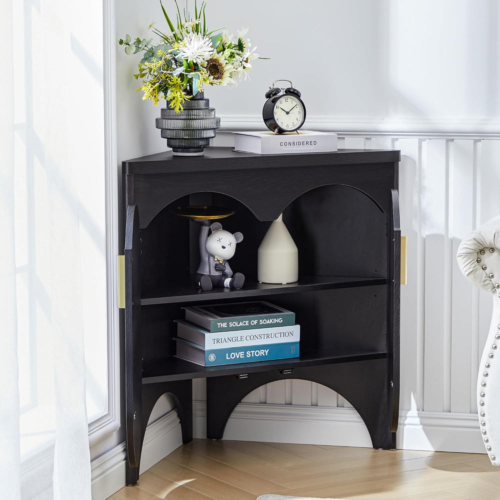 Small Corner Storage Cabinet, Mid Century Modern Floor Corner Cabinet with Cu...