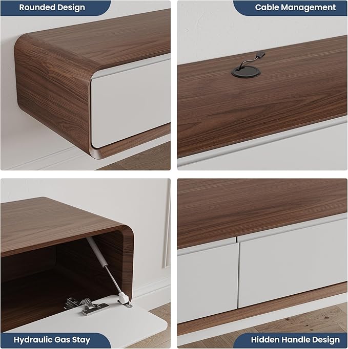 POVISON Fully-Assembled Minimalist Floating TV Stand, Modern Wall-Mounted Ent...