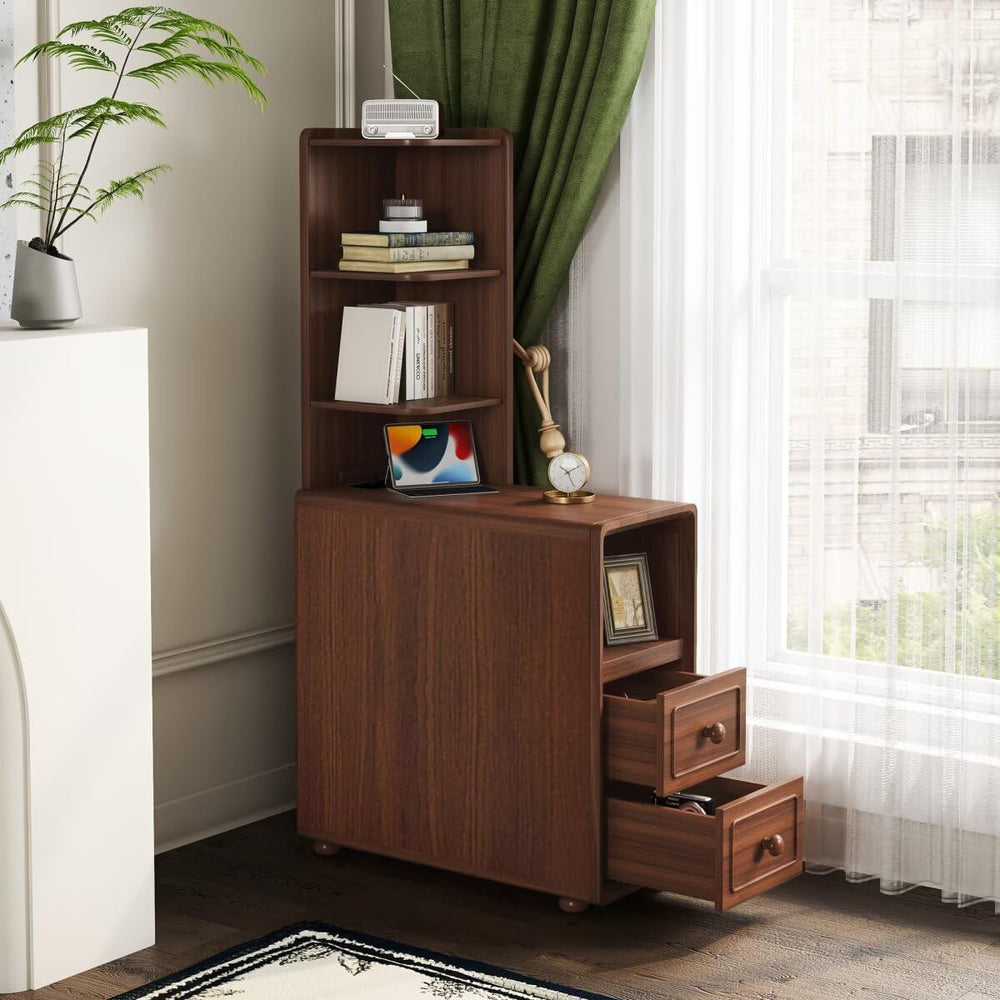 JIJIWANG Tall End Table with Drawers, 47.2" Corner Shelf Table with Open...