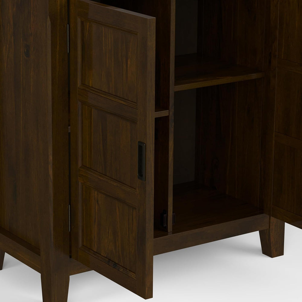 SIMPLIHOME Burlington 30" Wide Solid Wood Cabinet in Mahogany Brown
