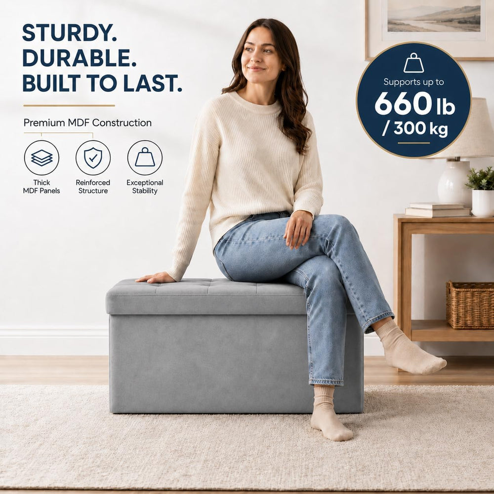 ALASDO 30 Inch Folding Storage Ottoman Bench with Hidden Storage, Velvet Stor...