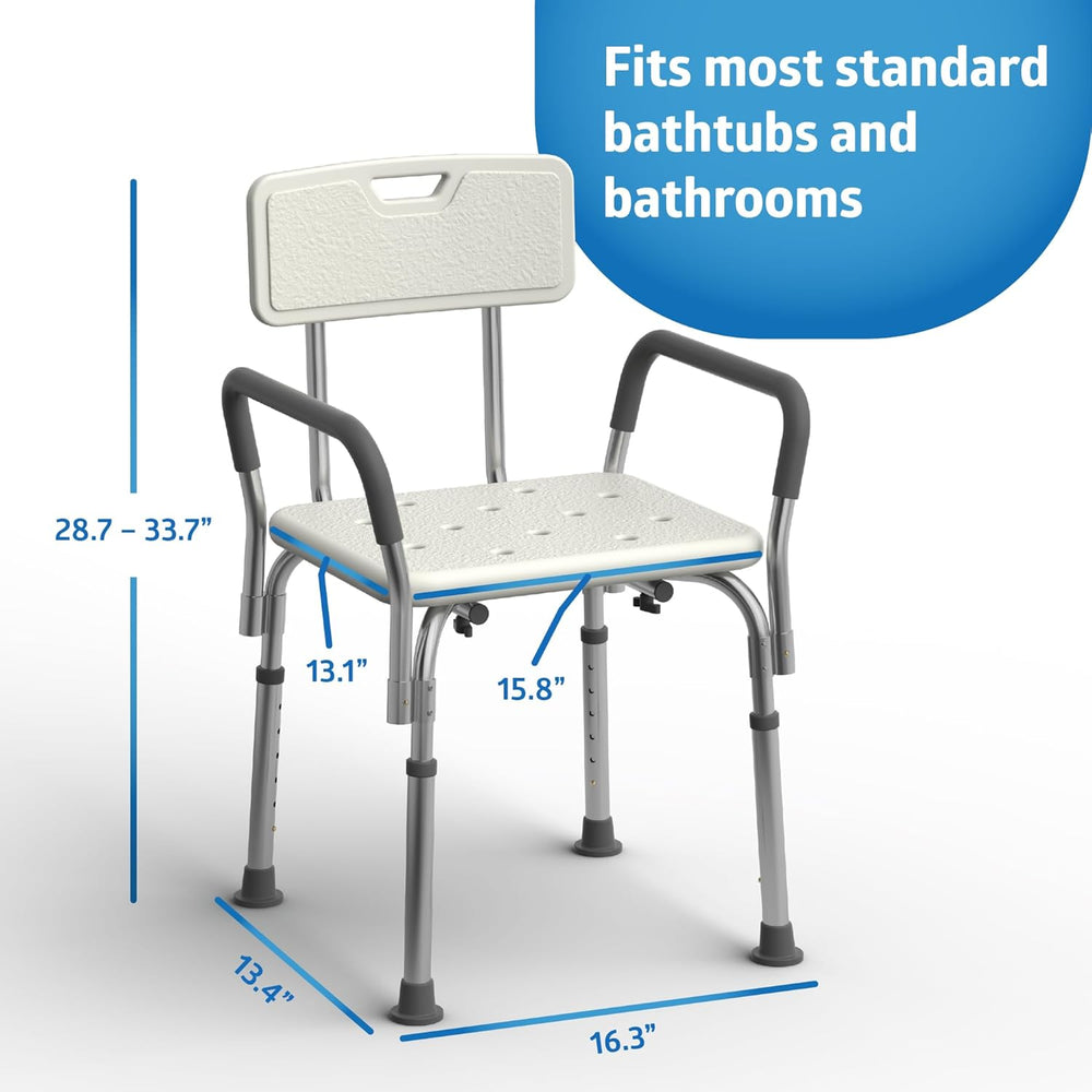 Medline Shower Chair with Backrest and Padded Armrests - 350 lb. capacity, Ba...