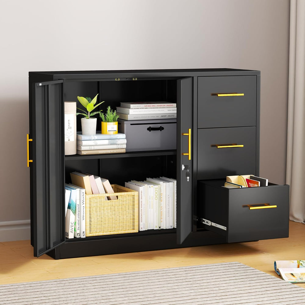 Tokawa Large Metal Office Storage Cabinet with 3 Drawers & 2 Doors, 46.46...