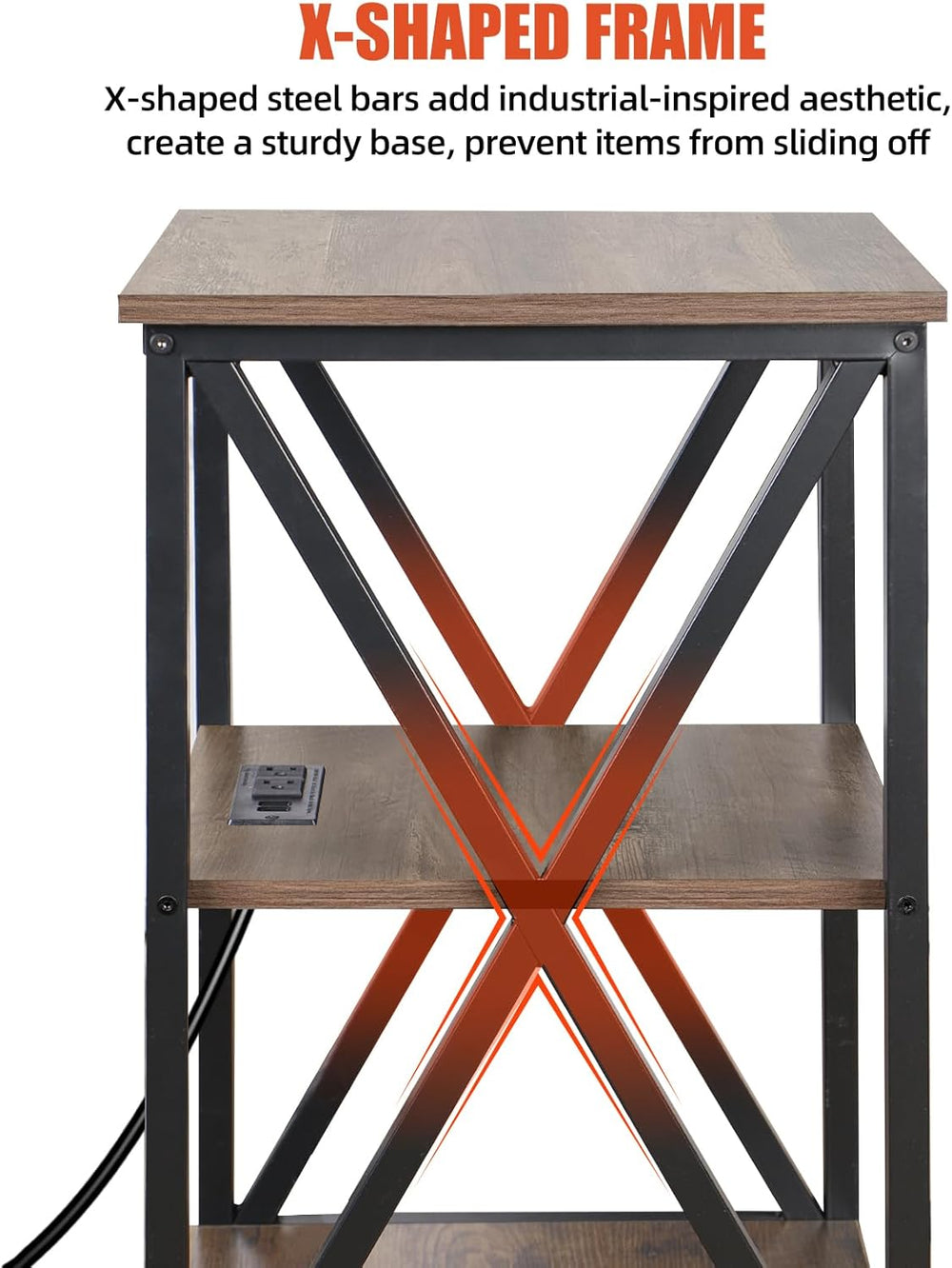 End Tables Living Room Set of 2, Square End Table with Charging Station, 16&q...