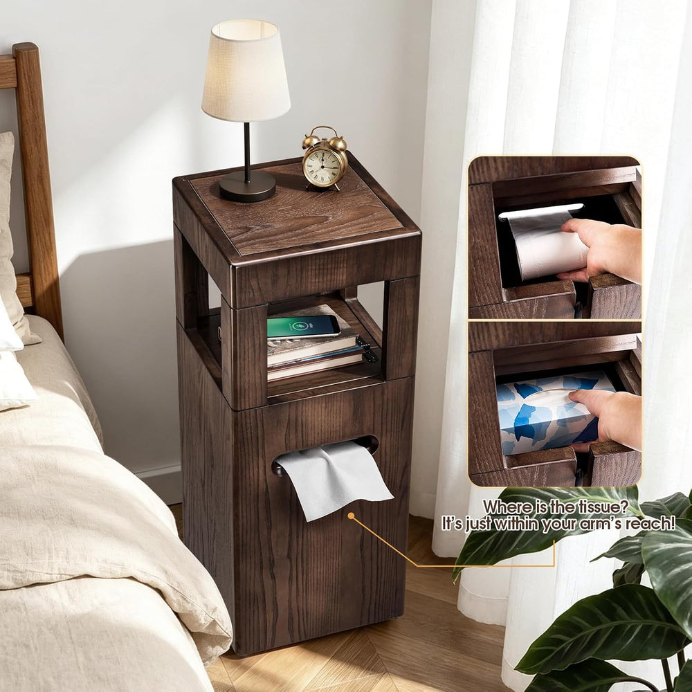 Multi Use Side End Table with Charging Station for Living Room, Solid Wood Sm...