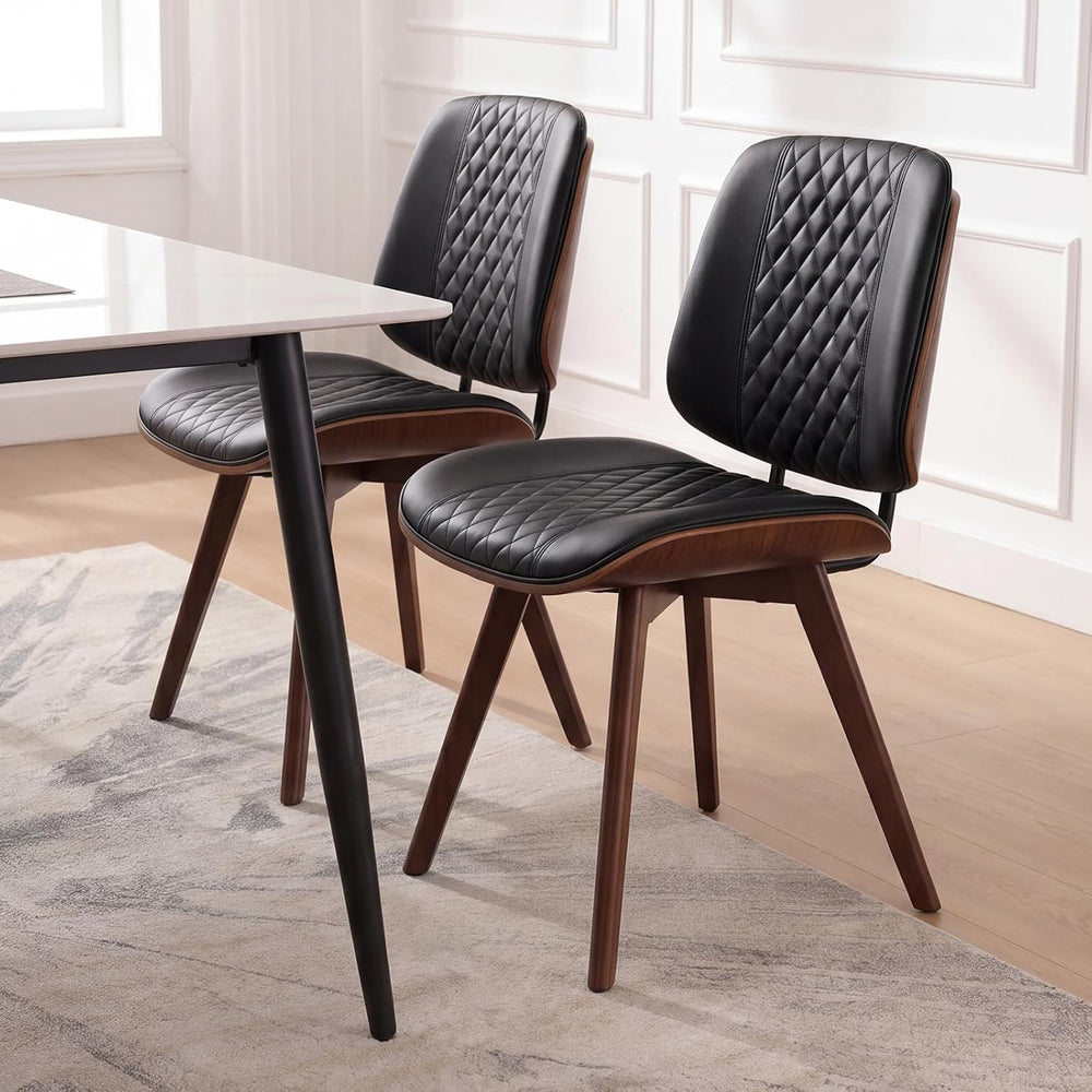 BV Dining Chairs Set of 4, PU Leather Armless Kitchen Chair in Modern Walnut ...