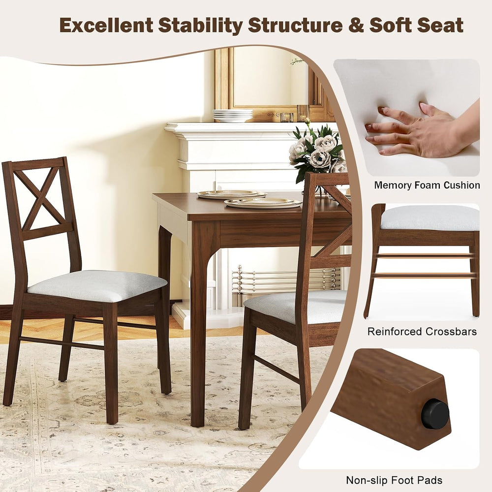 POWERSTONE Dining Chairs Set of 2, Wooden Kitchen Chairs with Soft Fabric Sea...