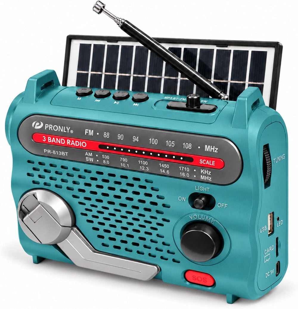 PR-813BT Portable AM FM SW Radio with Bluetooth, Solar Charging