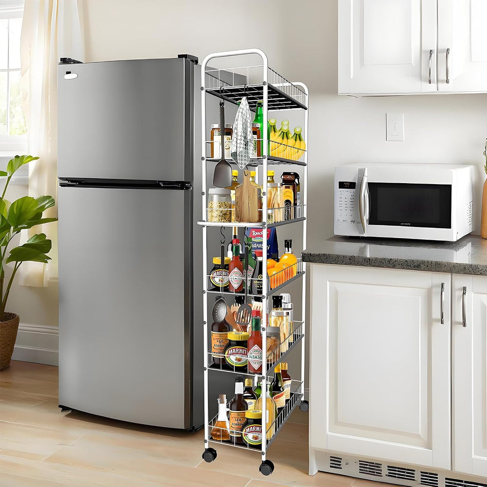 10in 6 Tier Slim Storage Cart with Wheels, Narrow Space Rolling Shelving Unit...