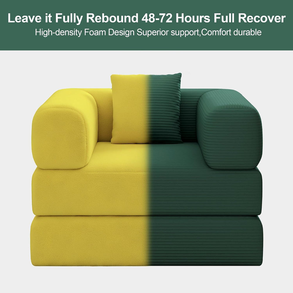 Single Couch Sofa for Small Spaces, 2-in-1 Single Sofa with Soft Corduroy Fol...