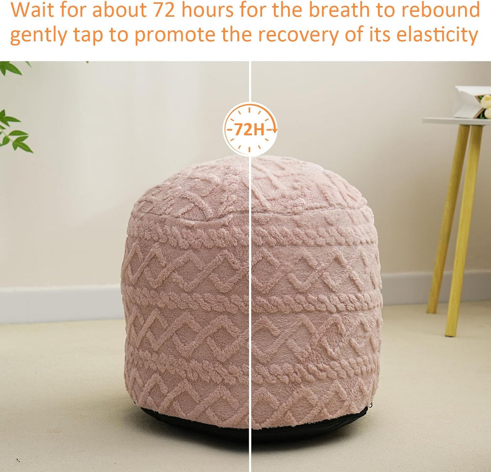 Round Stuffed Pouf Ottoman, Corduroy Poufs with Foam Chunk Filling, Furry and...