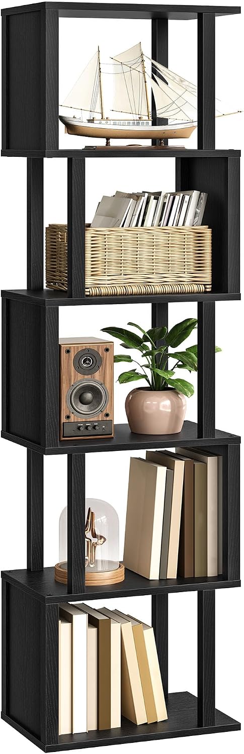 CHOEZON S-Shaped 5-Tier Bookshelf, 58.1-Inch Tall Bookcase with Anti-Tip Kit,...