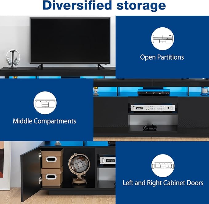 HOMMPA 70 Inch LED TV Stand with Power Outlets, Modern Entertainment Center w...
