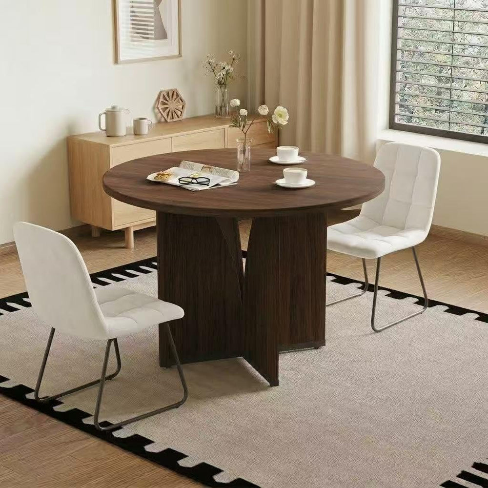 HIPIHOM Modern Round Dining Table Set for 4, 39.4" Walnut Kitchen Table ...