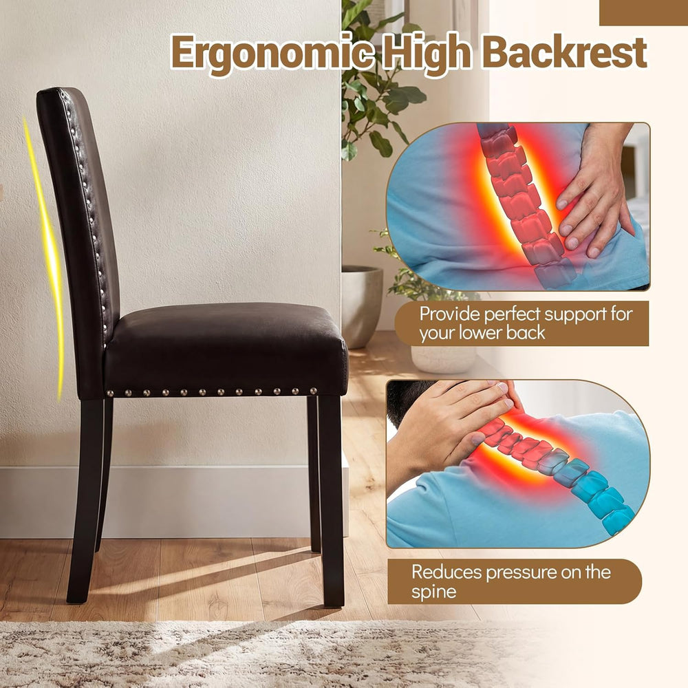 GOFLAME Upholstered Dining Chairs Set of 2, Faux Leather Parsons Chairs with ...