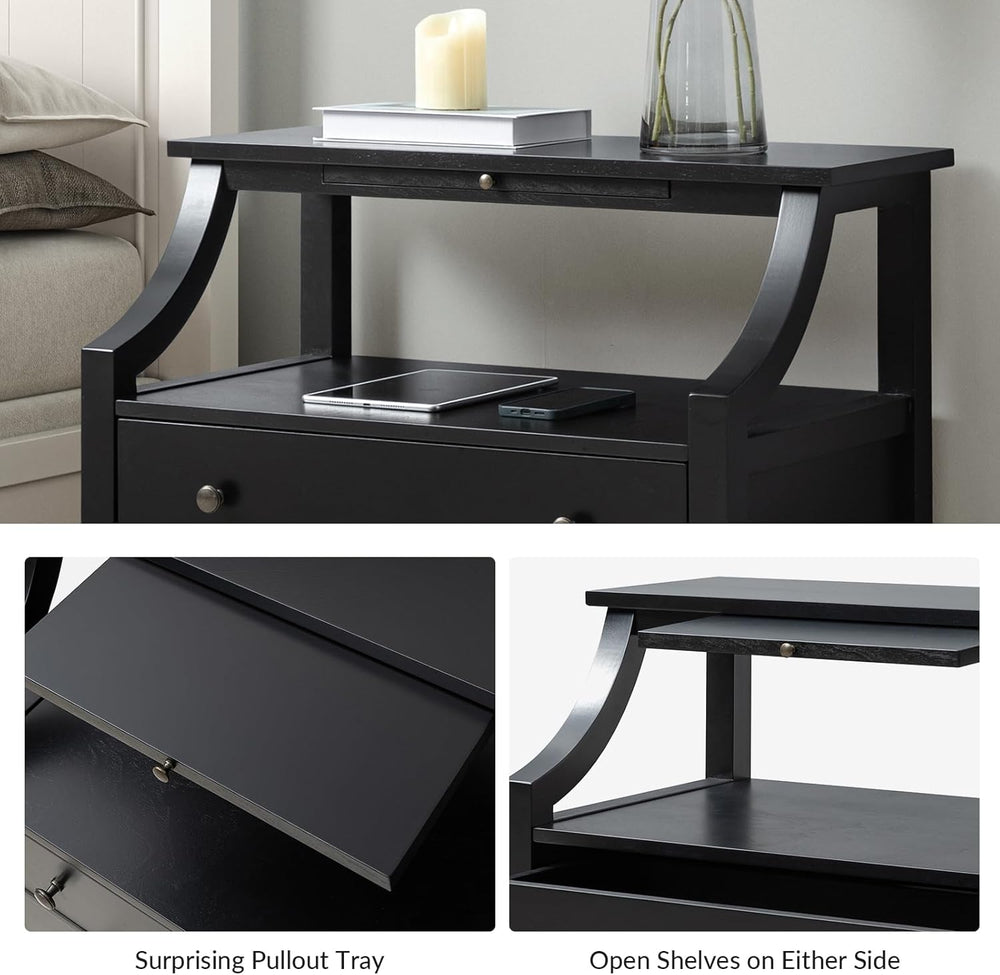 Transitional End Table with Charging Station & Pull-Out Tray, 2 Drawer &a...