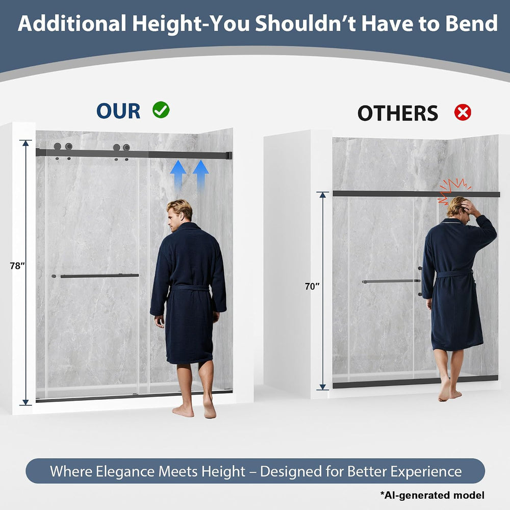 43-48" W x 78" H Frameless Double Sliding Shower Doors Matte Black