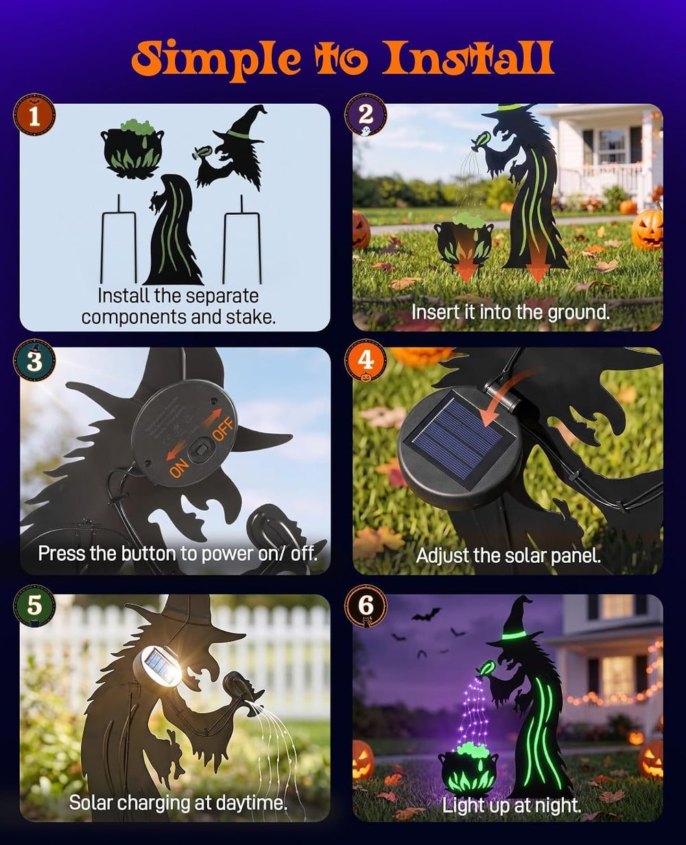 Lewondr 2 Pack Metal Witch Halloween Decorations Outdoor