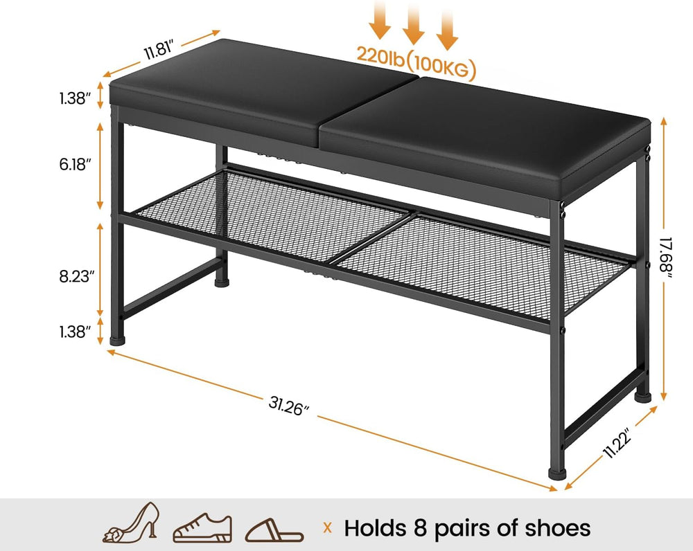 DAOUTIME Shoe Rack Bench, 2-Tier Shoe Storage Organizer with PU Seat Cushion,...