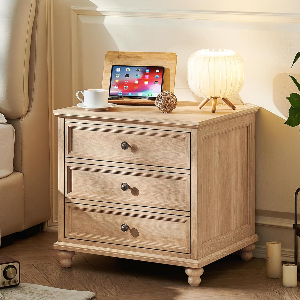 Joaxswe 24" Wide Farmhouse Night Stand,Large End Table with 3 Drawers &a...