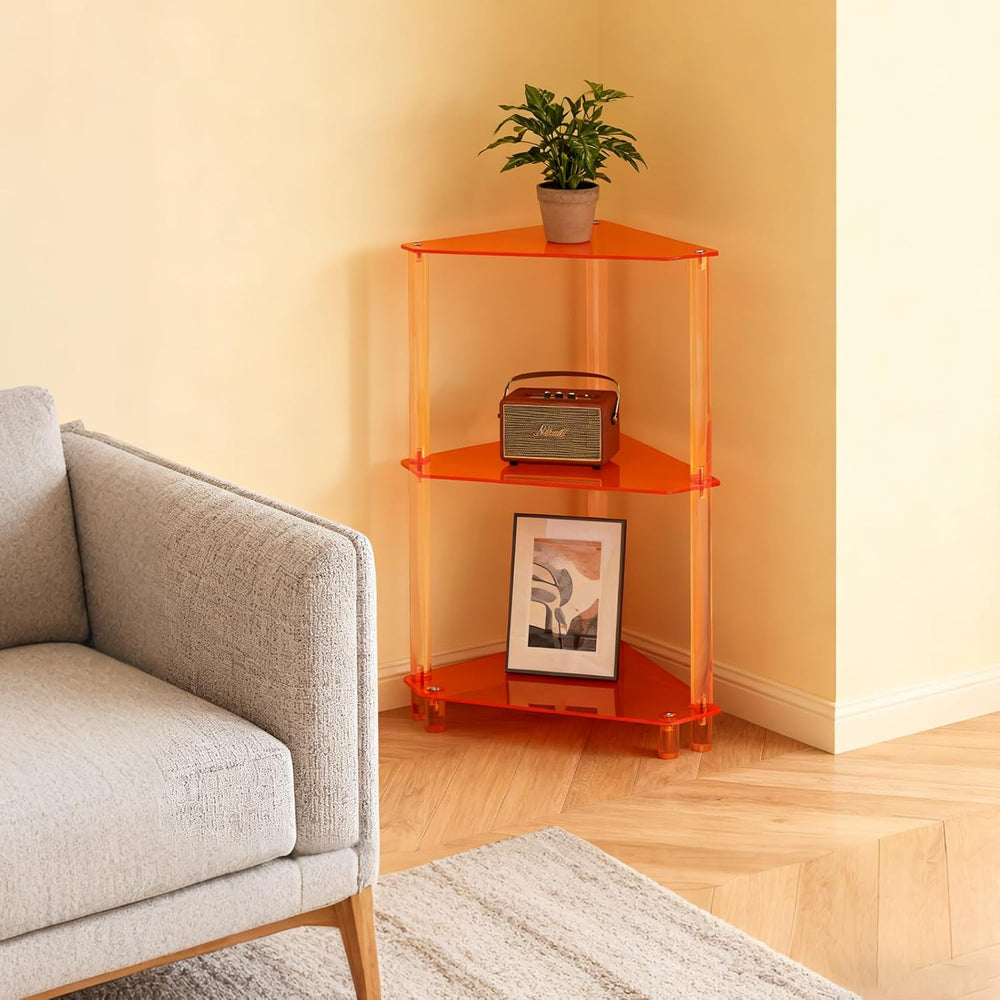 3-Tier Triangle End Table, Orange Acrylic Side Table for Living Room, Bedroom...