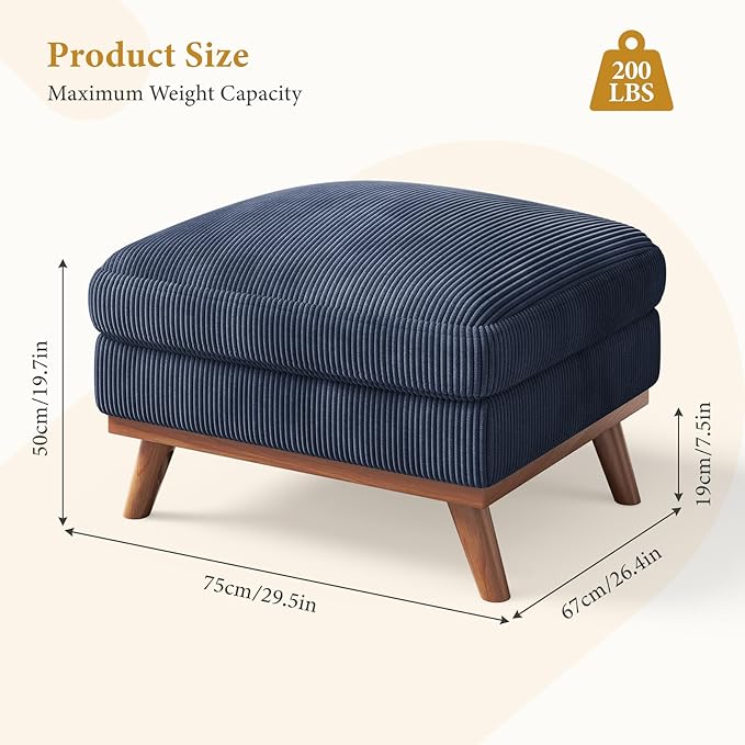 Vesgantti Large Ottoman for Modular Sofa, 29.5" Corduroy Ottoman with Sp...