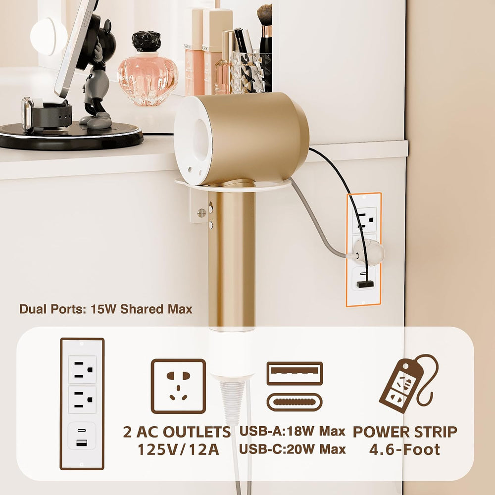 JUMMICO 35.4 Inch Vanity Desk with Mirror & Charging Station, White | LED...