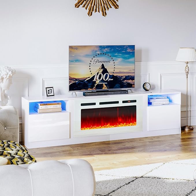 oneinmil 70” TV Stand with 36” Electric Fireplace, Large Modern Media Enterta...