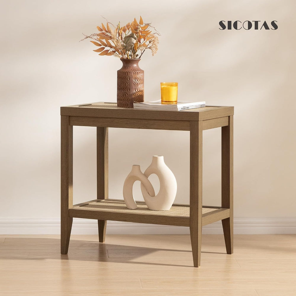SICOTAS Rattan Side Tables Living Room Table, End Table with Storage