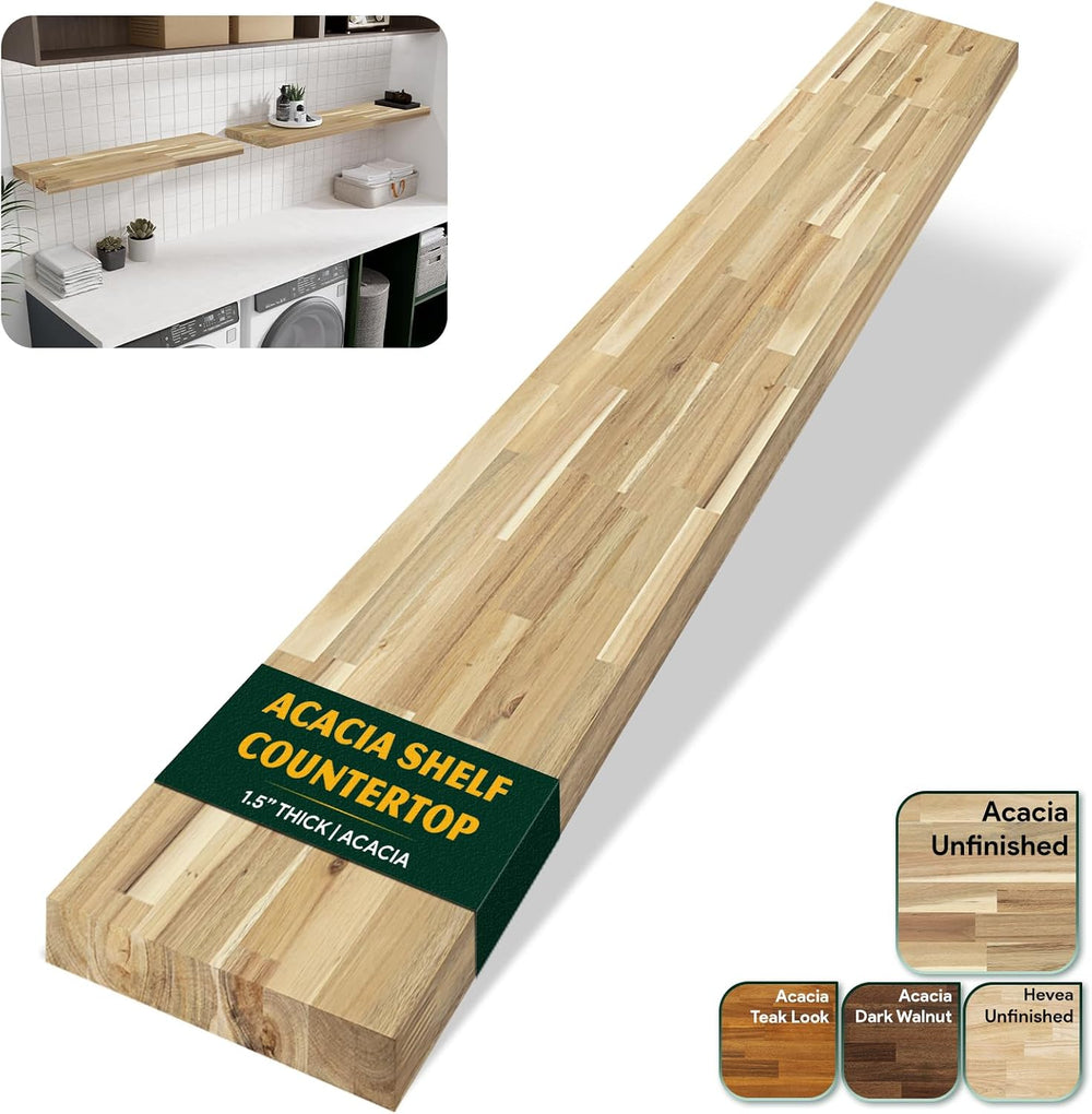 Howizz Acacia Butcher Block Shelf 12" x 6ft x 1.5" Inches, Unfinish...
