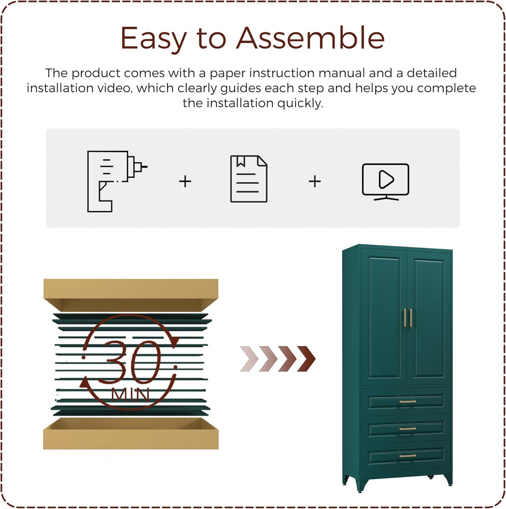 75" Tall Kitchen Pantry Cabinet, Storage Cabinet with 3 Drawers | Metal ...