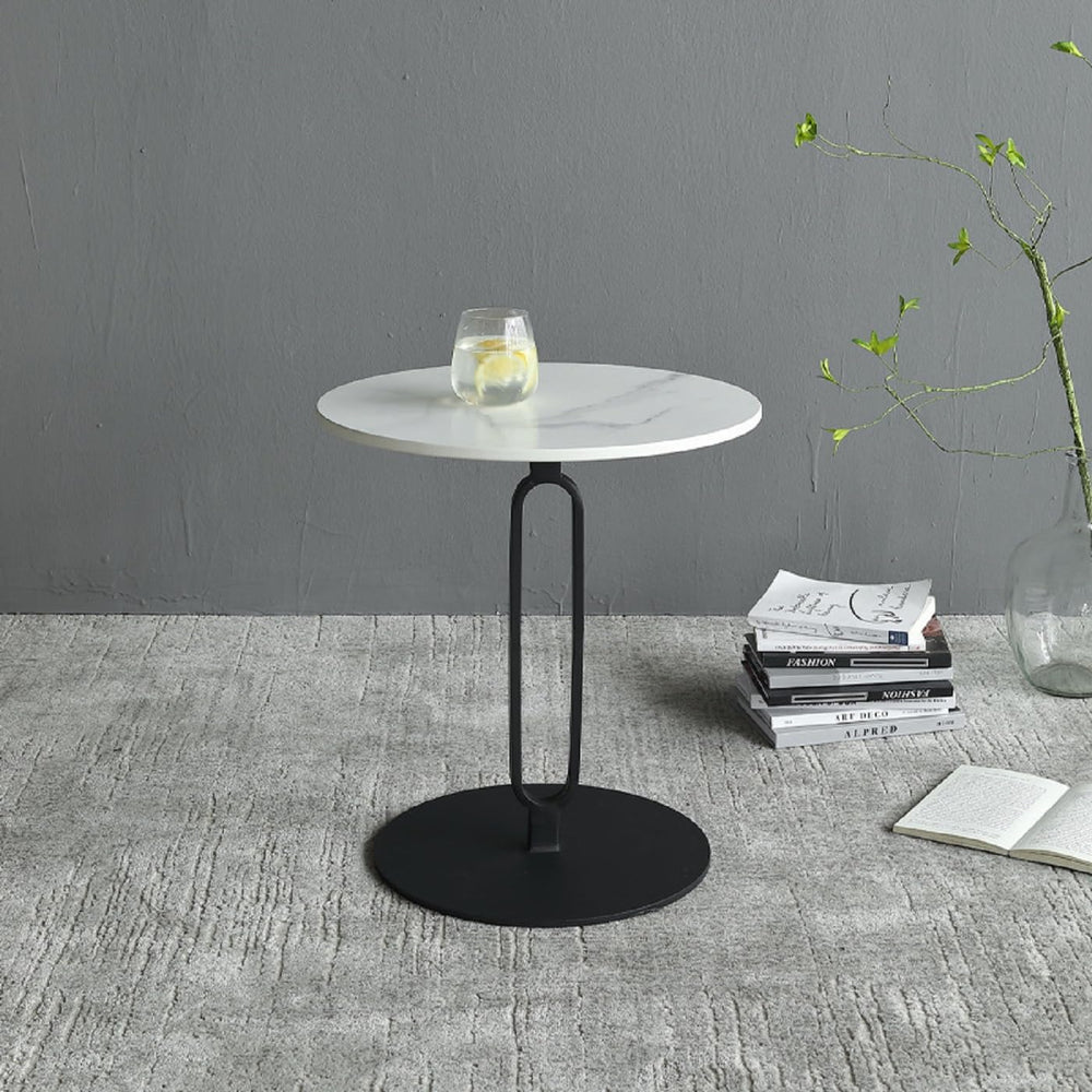 Marble White Side End Table, White Round Coffee Table Sofa Side Table Modern ...