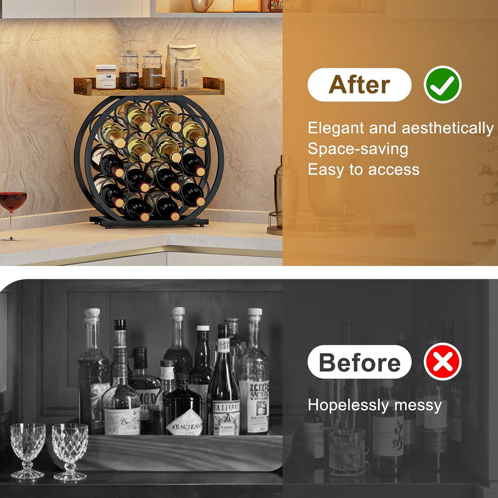 X-cosrack 14-Bottle Countertop Wine Rack with Wooden Tabletop, Freestanding R...