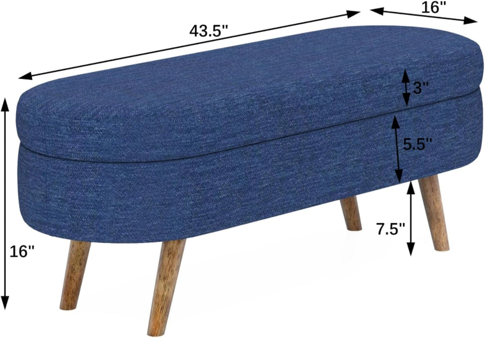 Oval Storage Ottoman Bench with Hidden Storage and Foam Padded Seat, Upholste...