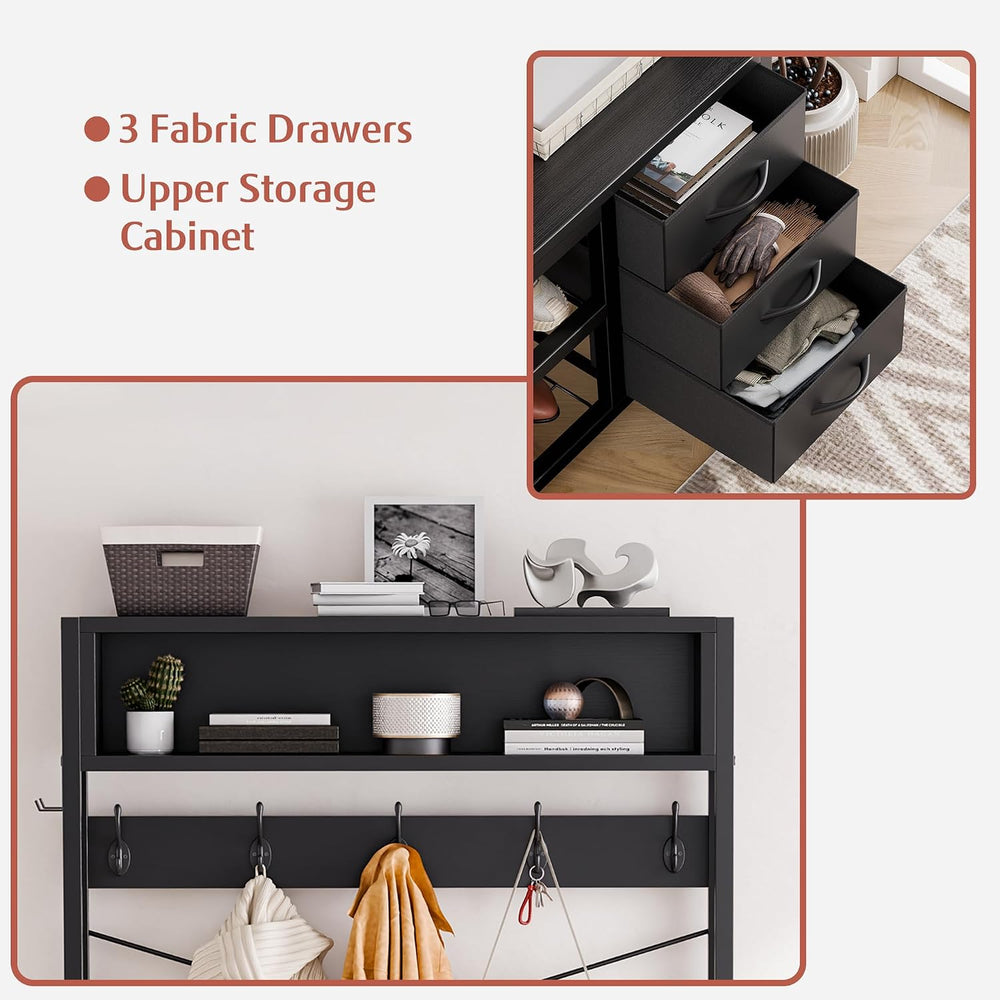 Hall Tree with Bench & 3 Drawers Storage 31.5" Coat Rack Entryway Or...