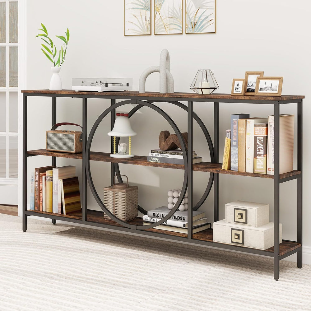 GIANTEX Narrow Long Console Table, 3-Tier Entryway Table, Brown+Black | Faux ...